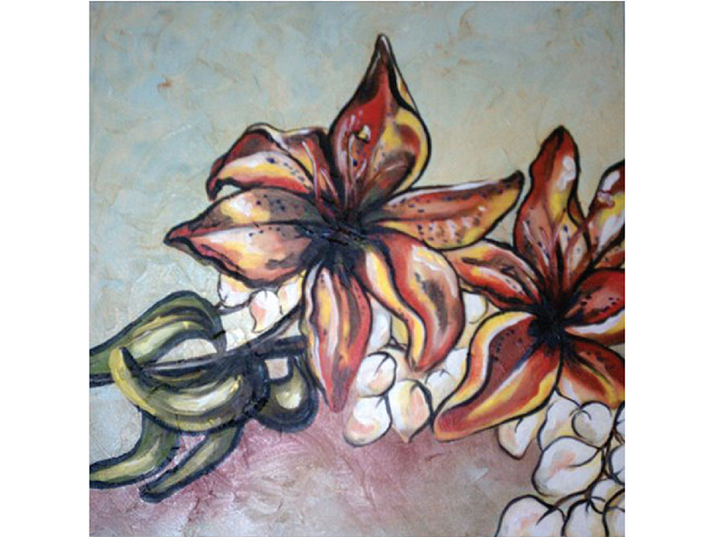 An oil painting of flowers.
